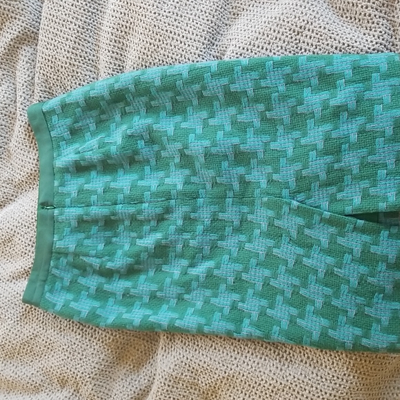 Boden Kelly and Turquoise Basketweave Wool Pencil Skirt sz 2 - Picture 3 of 6